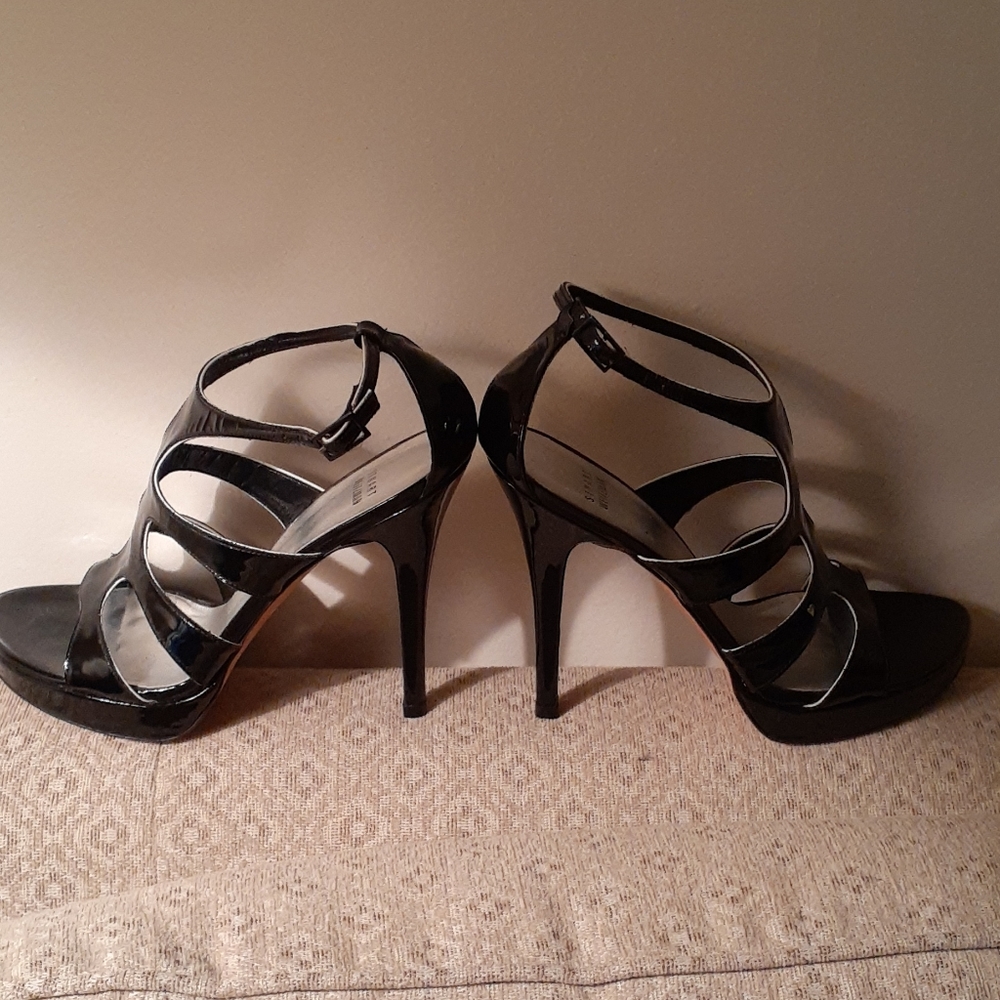 Black Stuart Weitzman Patent Leather Sandal Heels